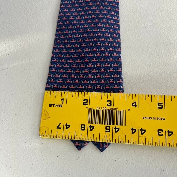 Salvatore Ferragamo Men's Silk Necktie Blue/ Pink Geometric Print Made In Italy - Picture 9 of 10